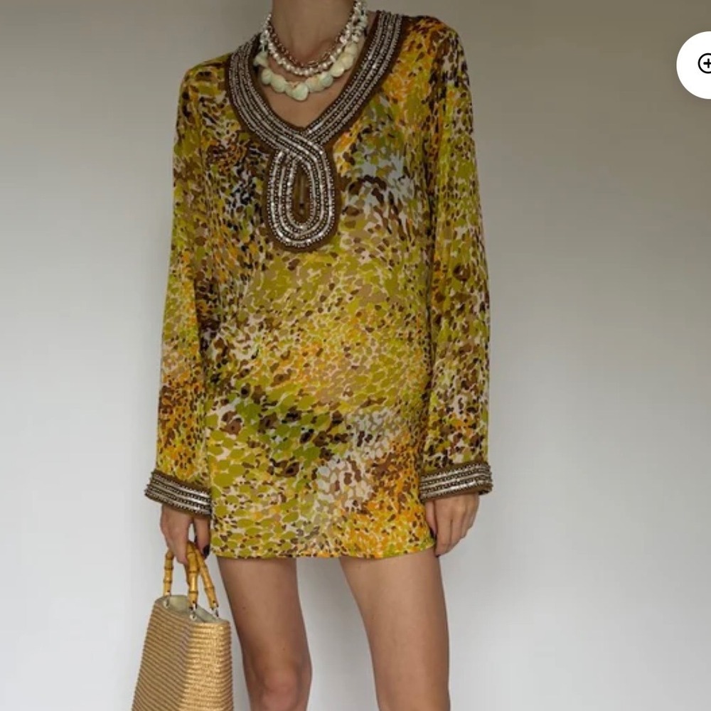 Adrienne Vittadini Woman 1X Beaded‎ Sequin Tunic Top Vintage Sheer Swim Coverup